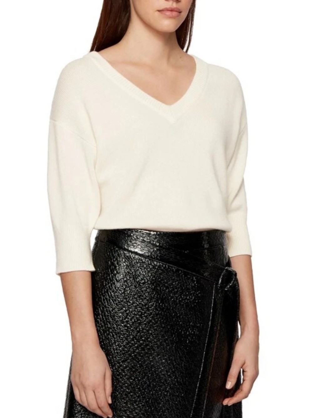 BOSS Fortini Cashmere V-Neck Sweater XS Ivory Cream Quiet Luxury